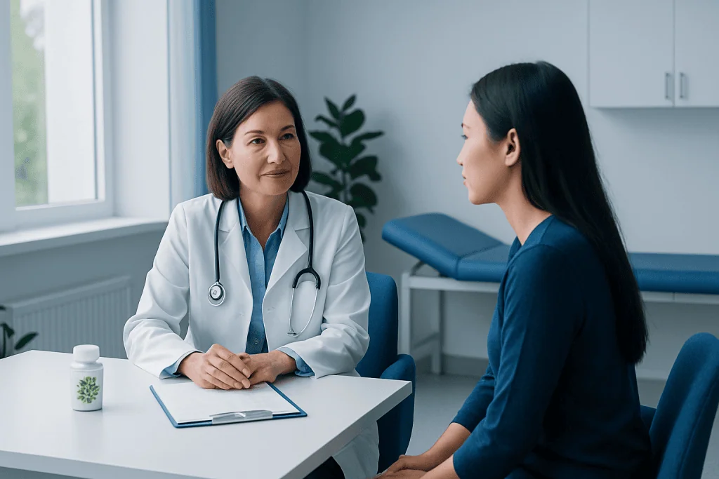 Doctor consulting with a patient in a medical office at Acibadem Hospitals Group.