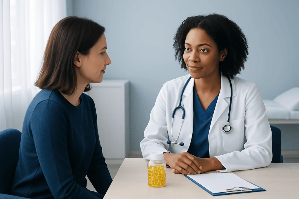 Doctor consulting with a patient in a medical office setting.