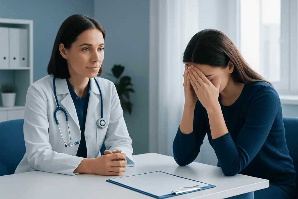Doctor consulting with a patient in a medical office setting.