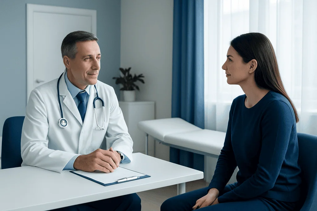 Doctor consulting with a patient in a medical office.