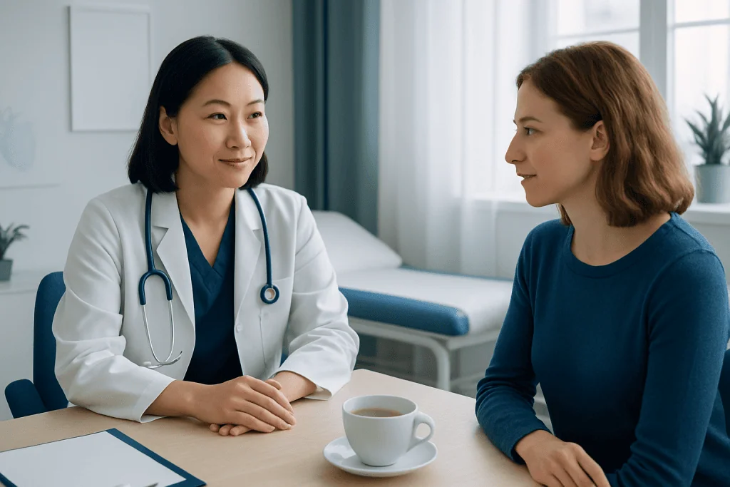 Doctor consulting with a patient in a medical office setting.