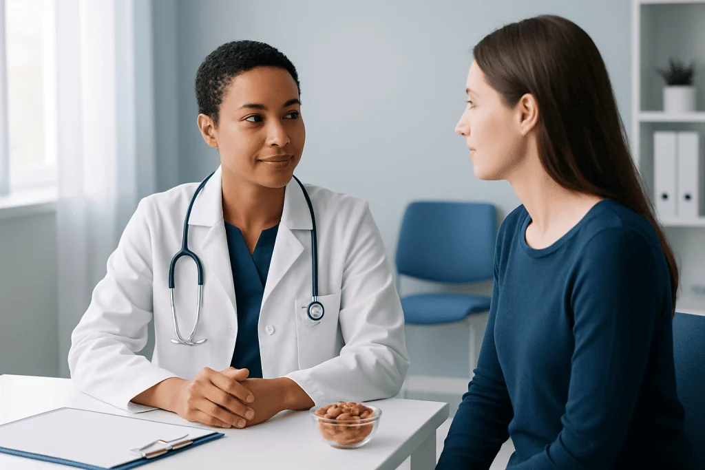 Doctor consulting with a patient in a medical office setting.