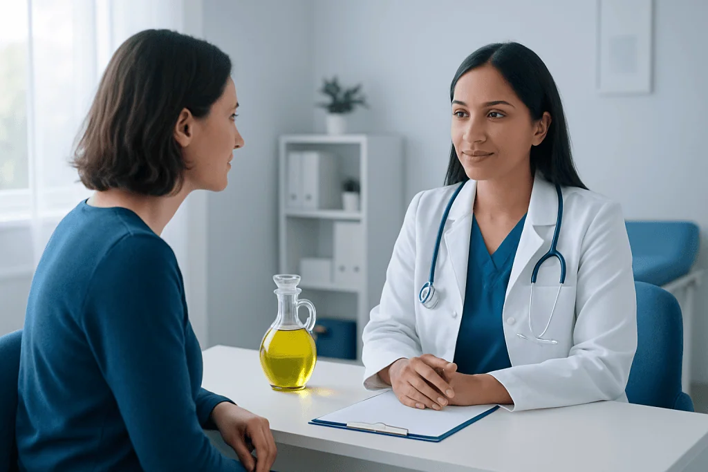 Doctor consulting with patient in a medical office setting.