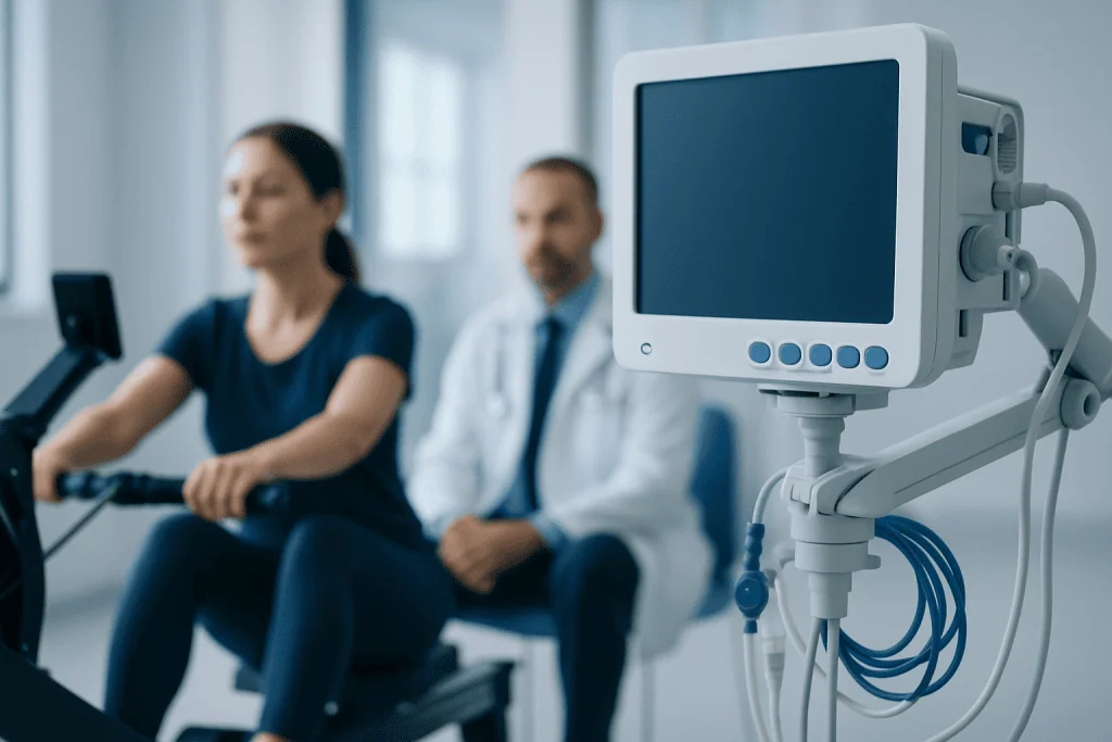 Medical consultation with a patient and doctor in a clinical setting.
