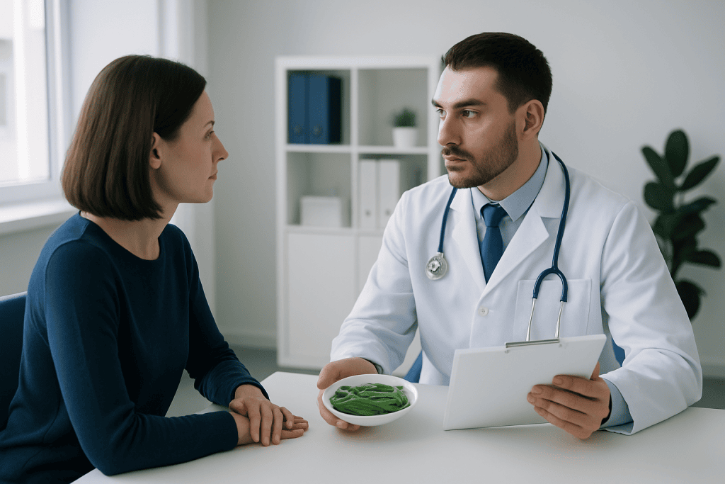 Doctor consulting with a female patient in a medical office.