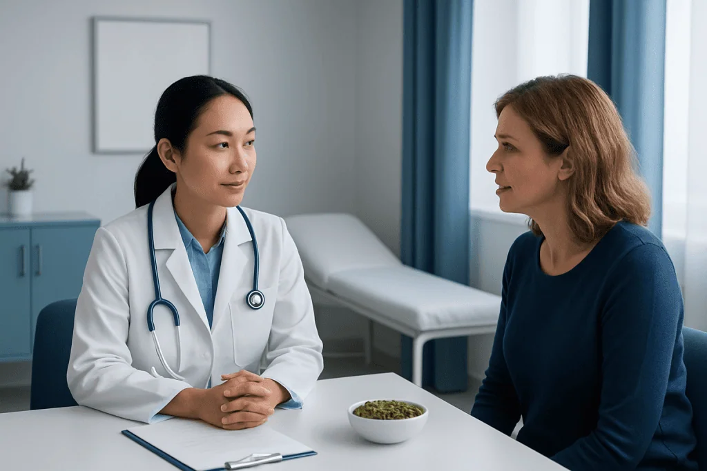 Doctor consulting with a patient in a medical office setting.