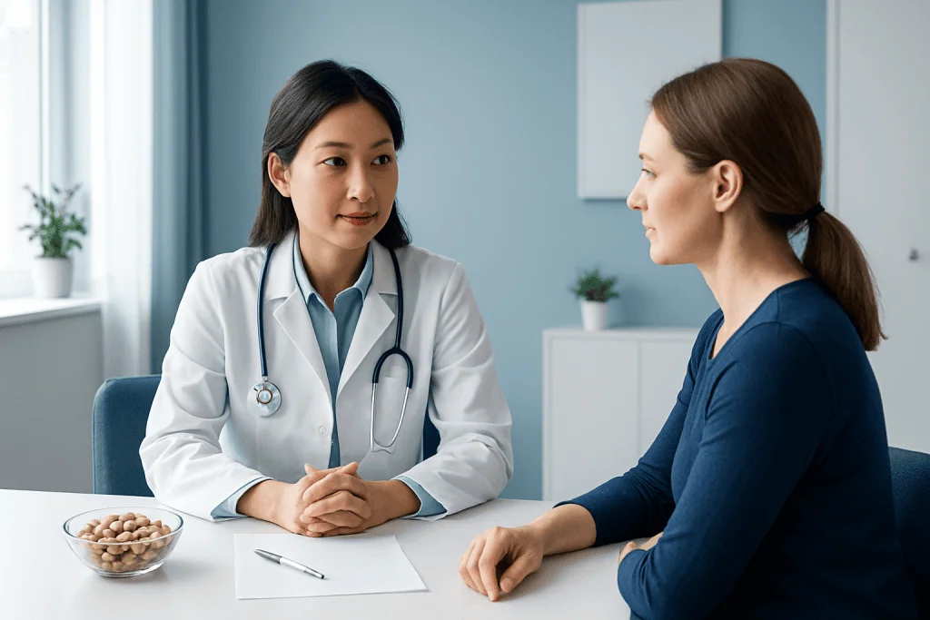 Doctor consulting with a patient in a medical office at Acibadem Hospitals Group.