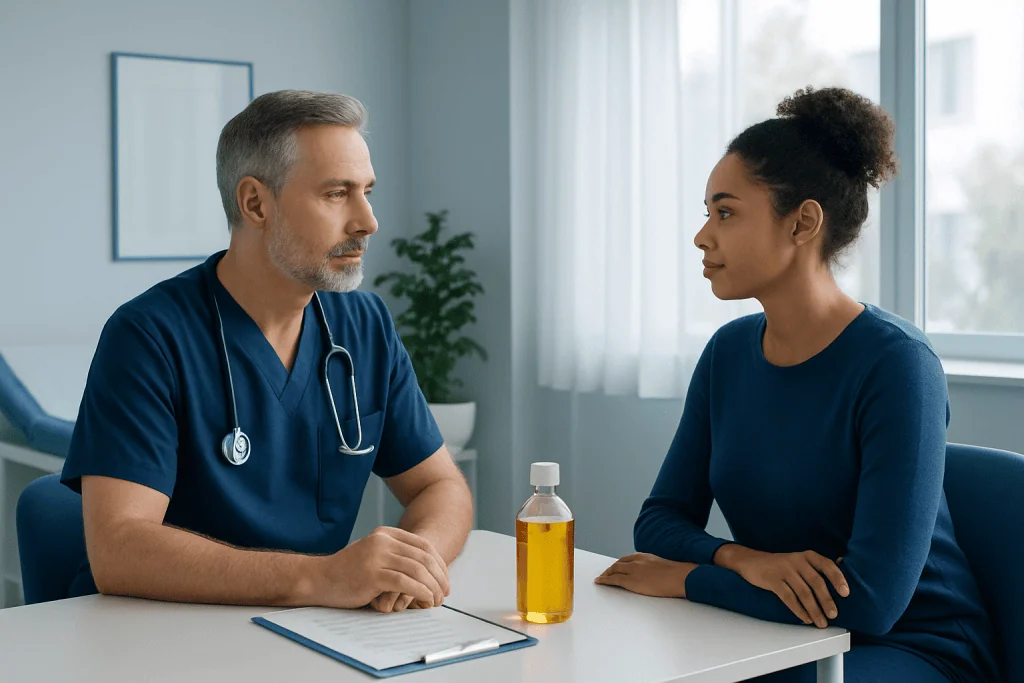 Doctor consulting with a patient in a medical office.