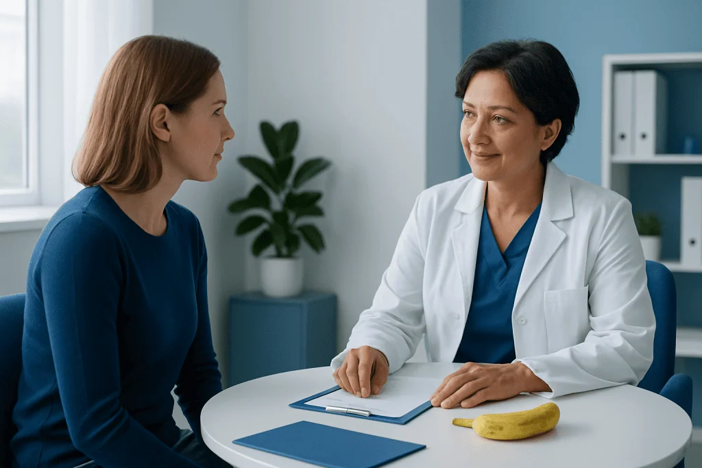 Doctor consulting with a patient in a medical office setting.