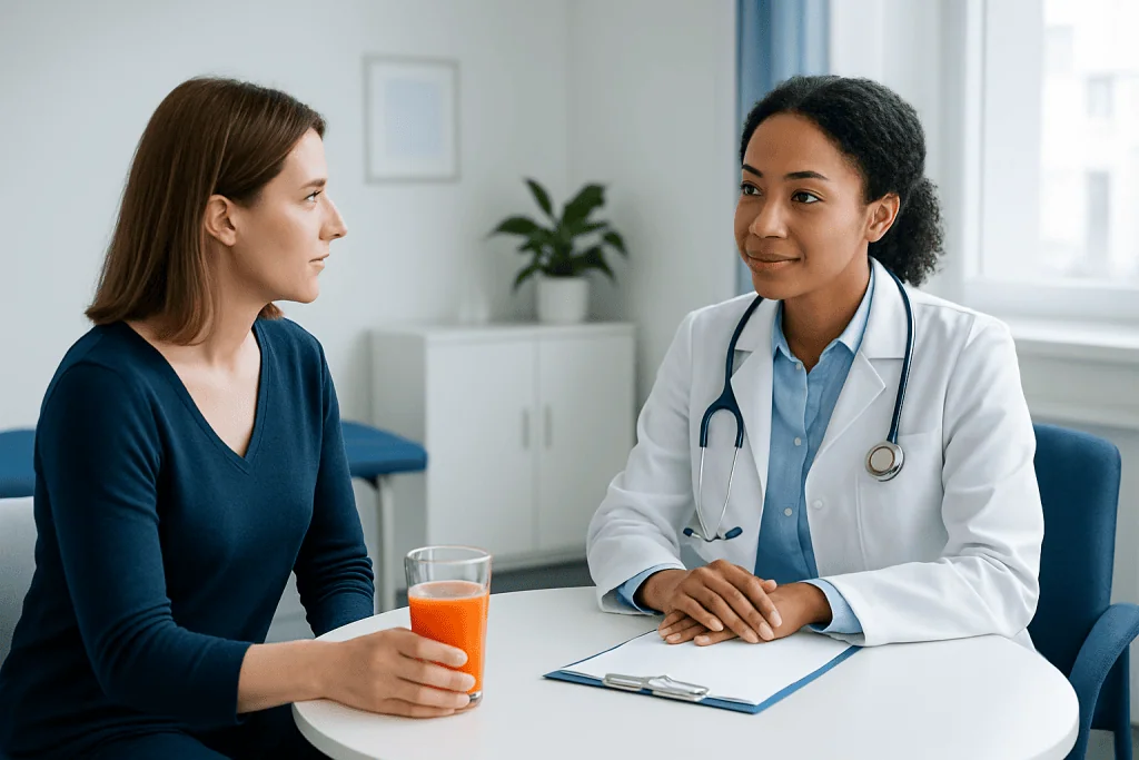 Doctor consulting with a patient in a medical office setting.