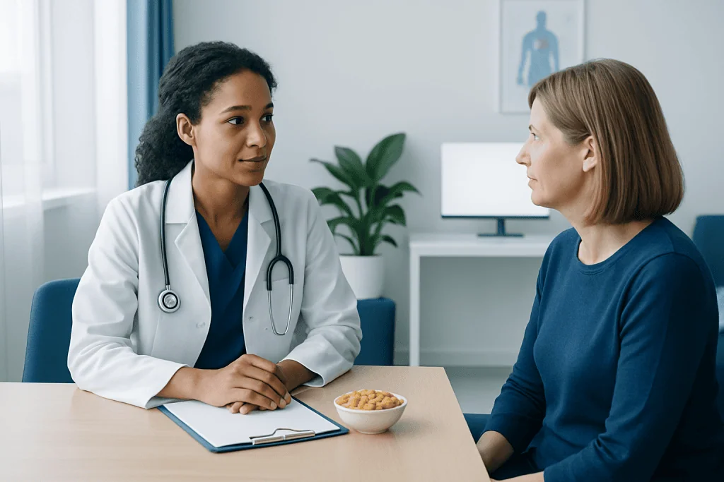 Doctor consulting with a patient in a medical office setting.