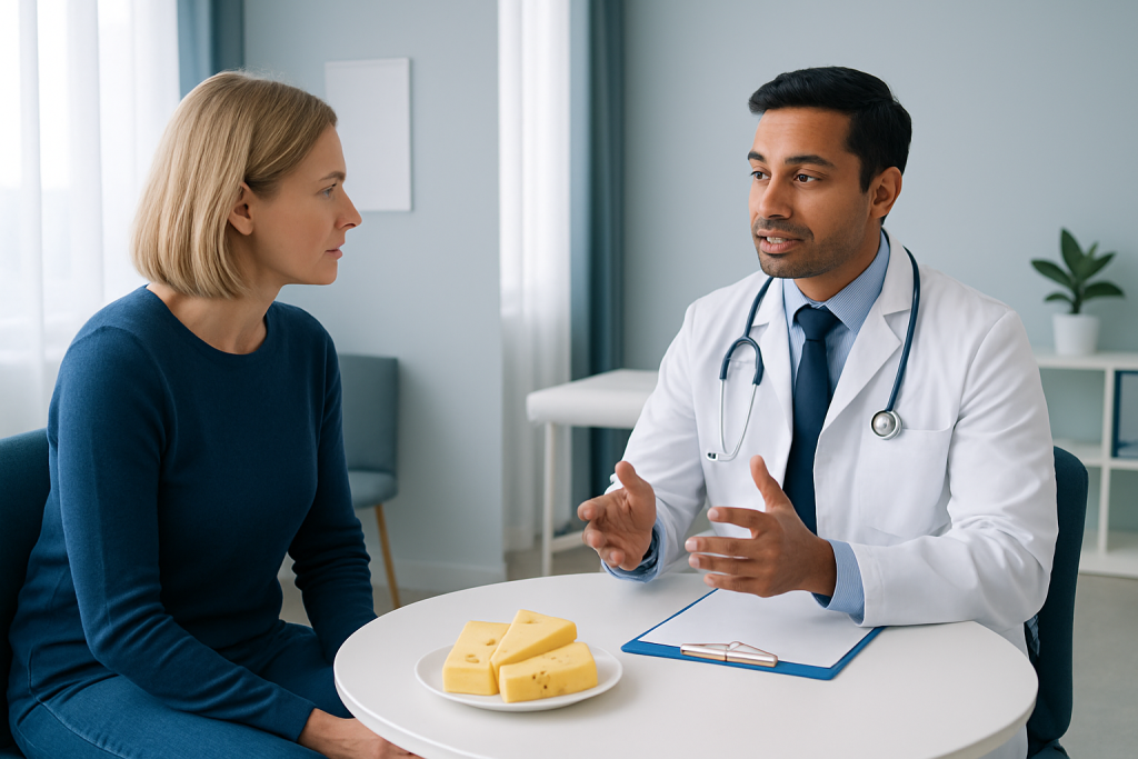Doctor consulting with a female patient in a medical office.