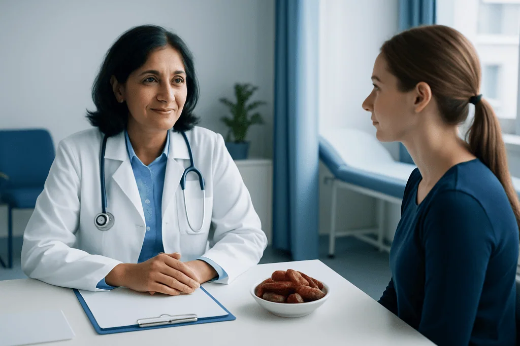 Doctor consulting with a patient in a medical office setting.