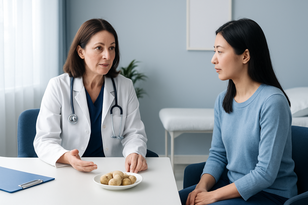 Doctor consulting with a patient in a medical office setting.