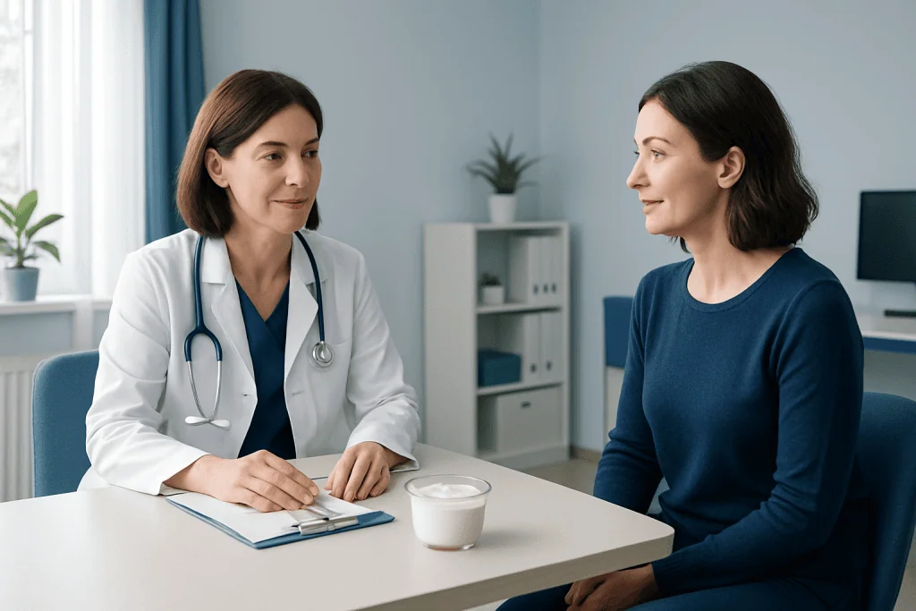 Doctor consulting with a patient in a medical office setting.