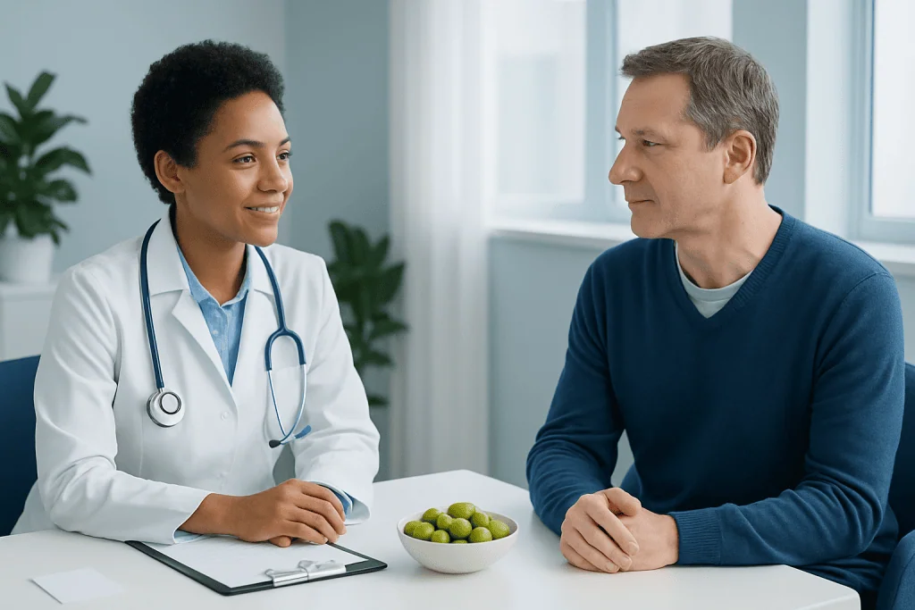 Doctor consulting with a patient in a medical office setting.