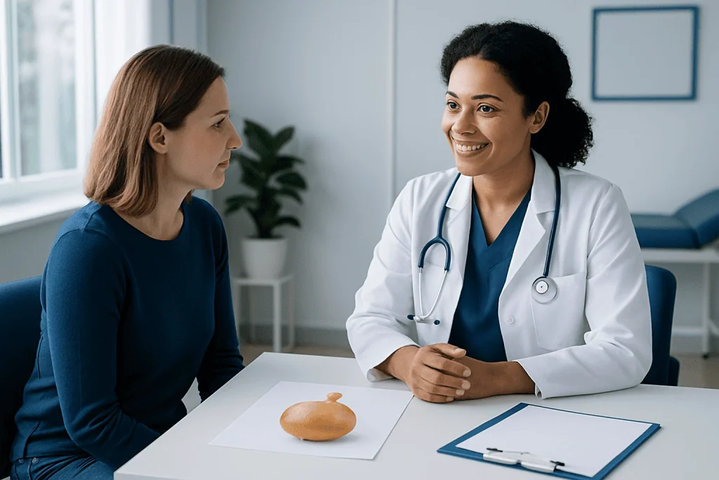 Doctor consulting with a patient in a medical office setting.