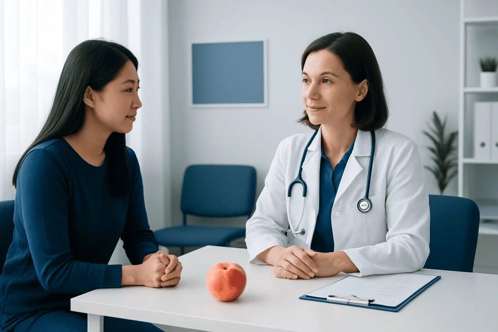 Doctor consulting with a patient in a modern medical office.