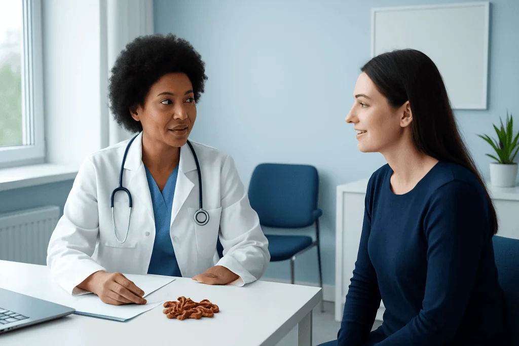 Doctor consulting with a patient in a medical office setting.