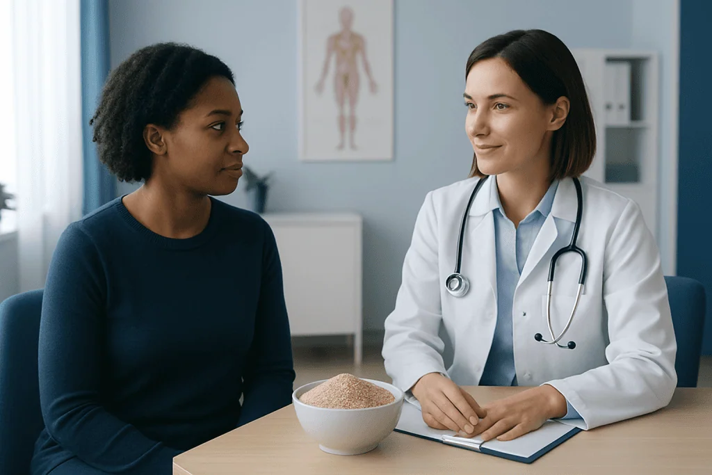 Doctor consulting with a patient in a medical office setting.