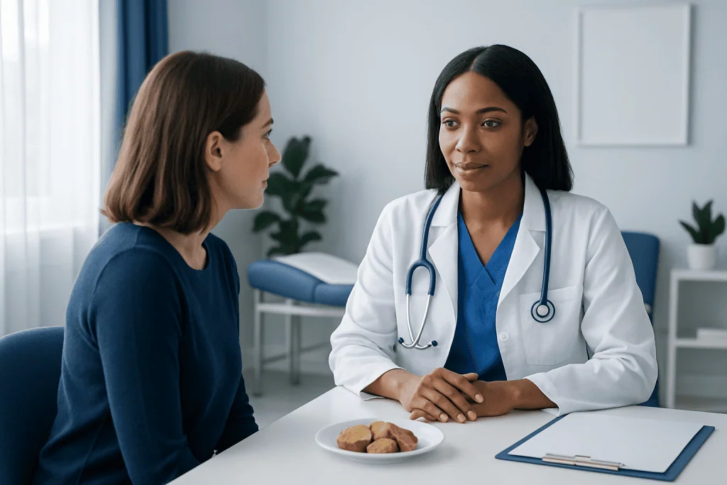 Doctor consulting with a patient in a medical office at Acibadem Hospitals Group.