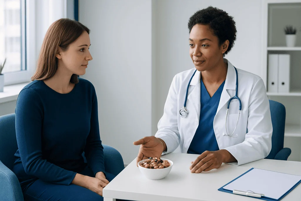 Doctor consulting with a patient in a medical office setting.