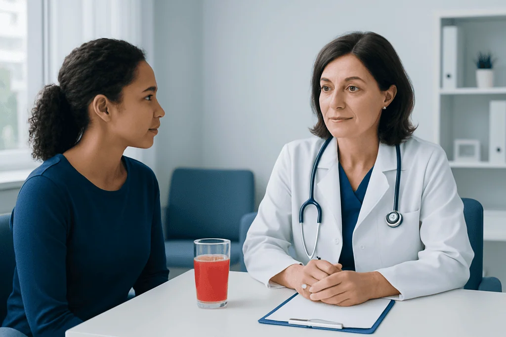 Doctor consulting with a patient in a medical office setting.