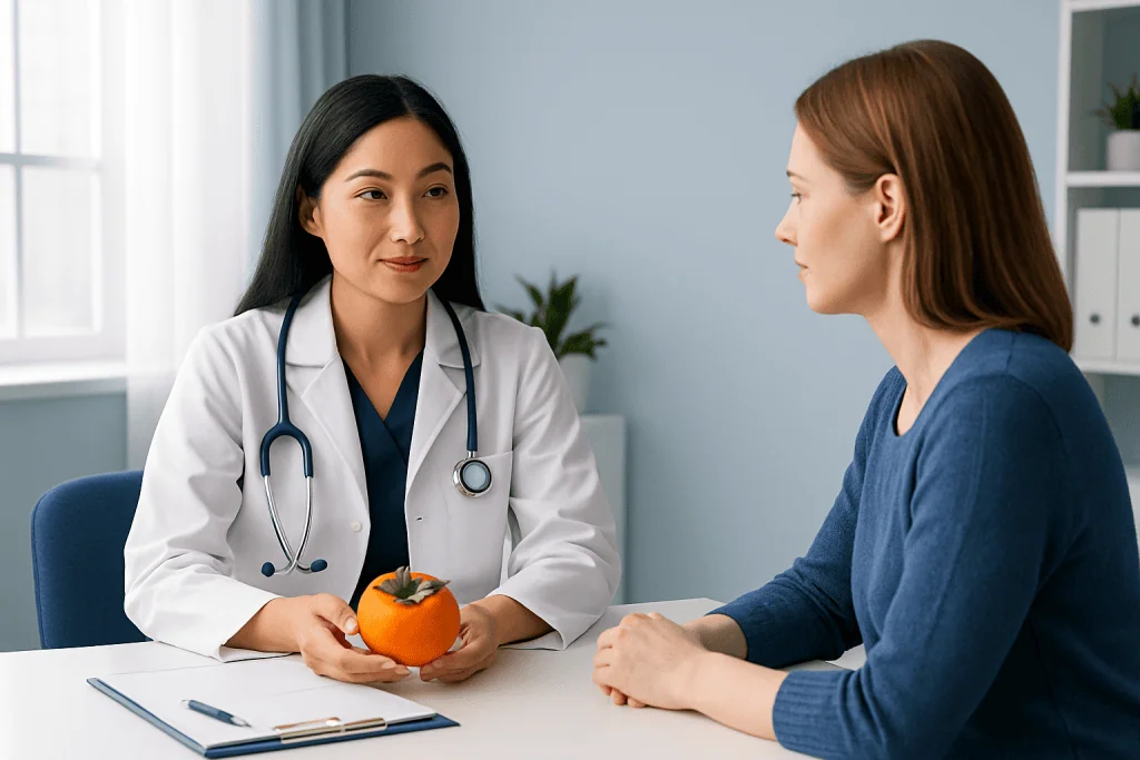 Doctor consulting with patient in a medical office setting.