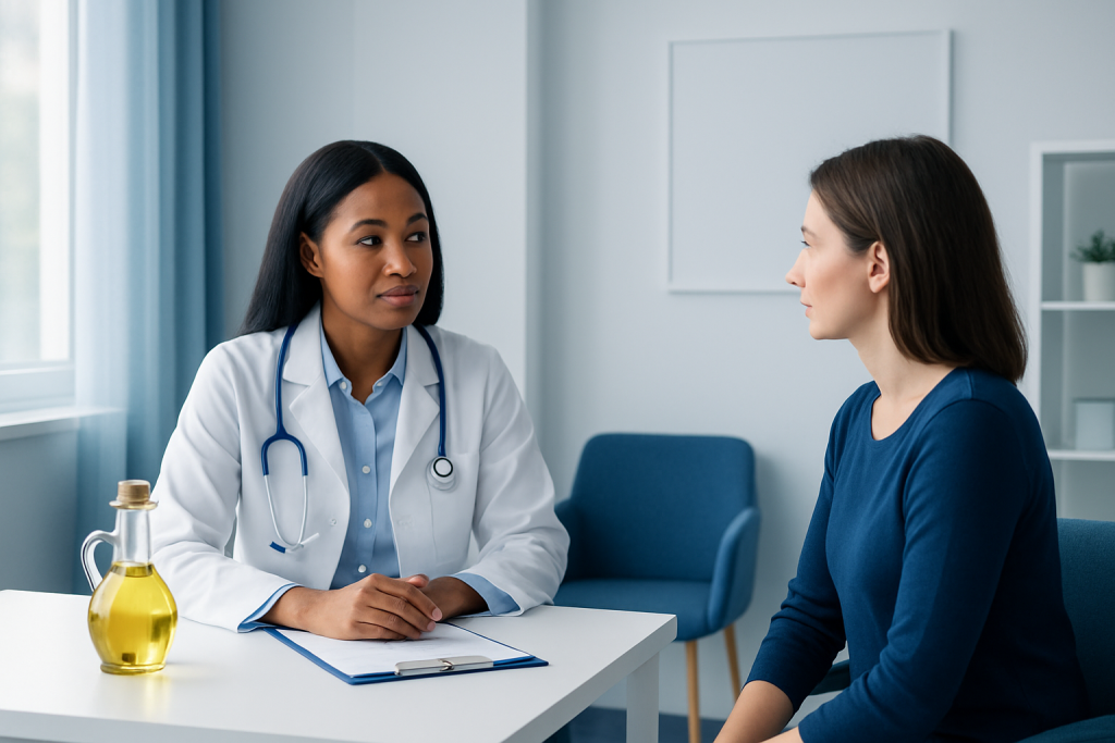 Doctor consulting a patient in a medical office setting.