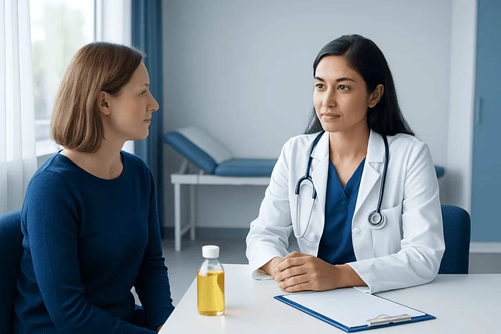 Doctor consulting with a patient in a medical office at Acibadem Hospitals Group.