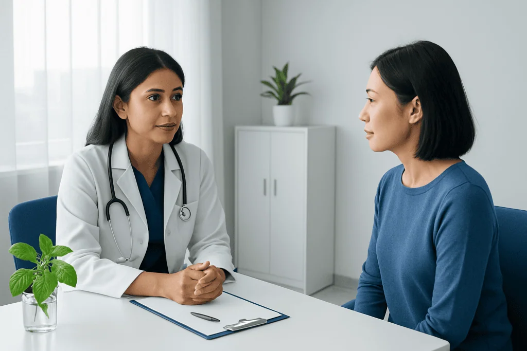 Doctor consulting with a patient in a medical office at Acibadem Hospitals Group.