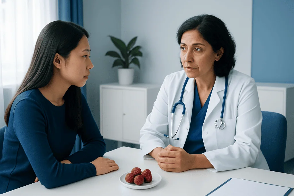 Doctor consulting with a patient in a medical office setting.