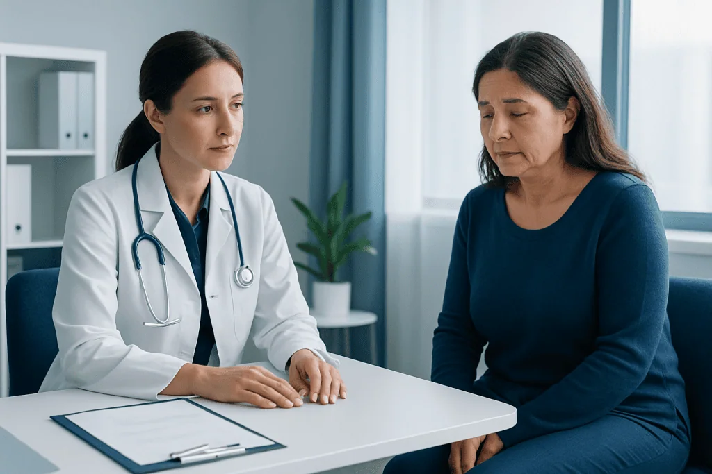 Doctor consulting with a patient in a medical office setting.