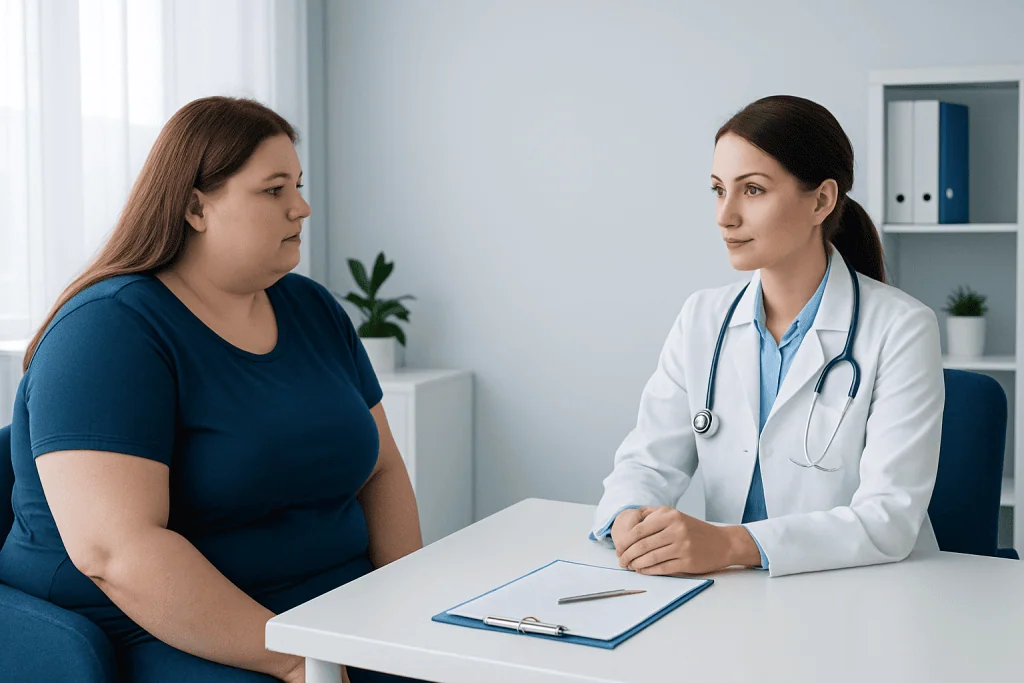 Doctor consulting with a patient in a medical office setting.