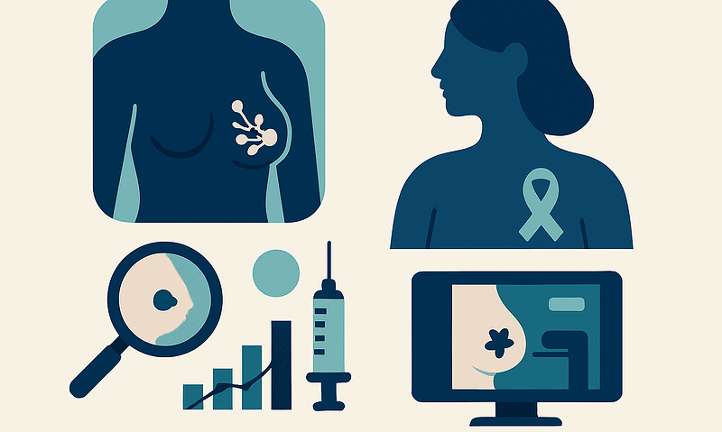Illustration of breast cancer awareness and detection tools.
