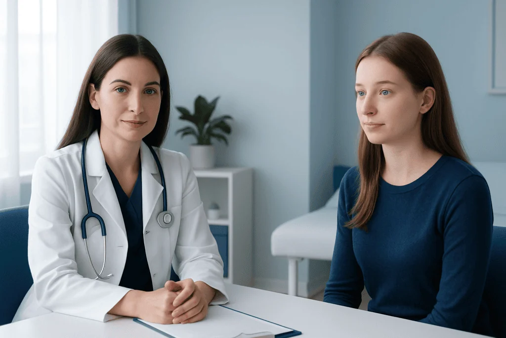 Doctor consulting with a patient in a medical office setting.