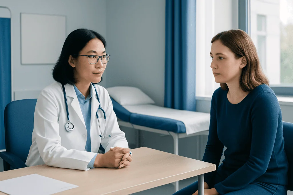Doctor consulting with a patient in a medical office setting.