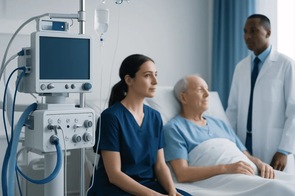 Medical team with patient in hospital room at Acibadem Hospitals Group.