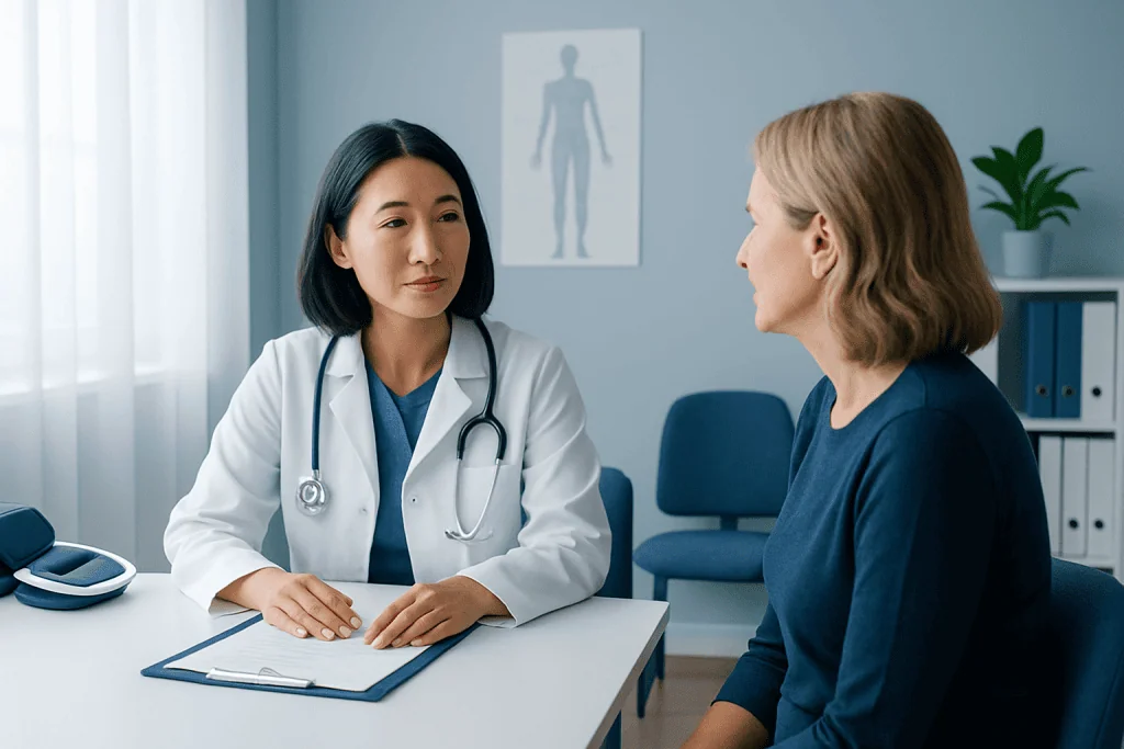 Doctor consulting with a patient in a medical office setting.