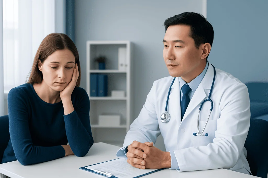 Doctor consulting with a patient about fatigue and health concerns.