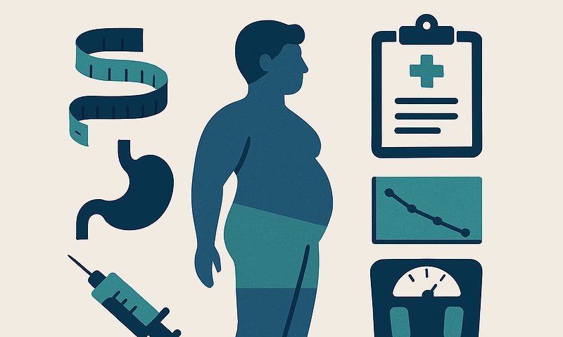 Illustration of weight management tools and health indicators for healthy weight loss.