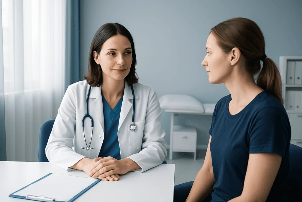 Doctor consulting with a patient in a medical office setting.