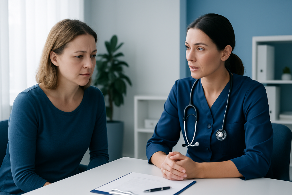 Doctor consulting with a patient in a medical office setting.