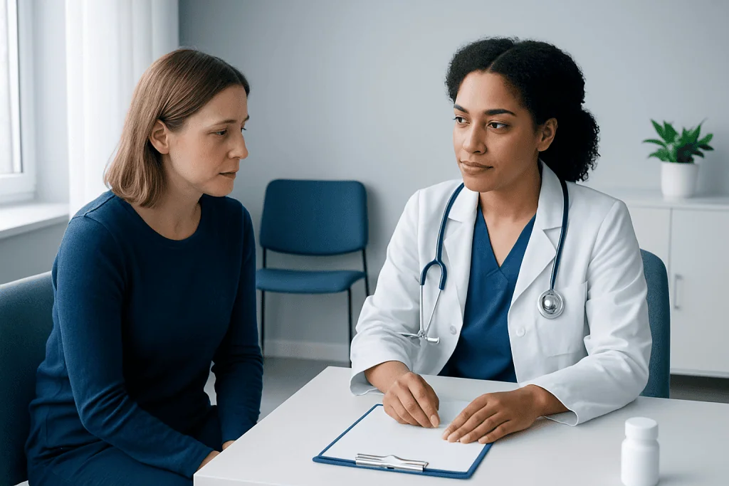 Doctor consulting with a patient in a medical office setting.