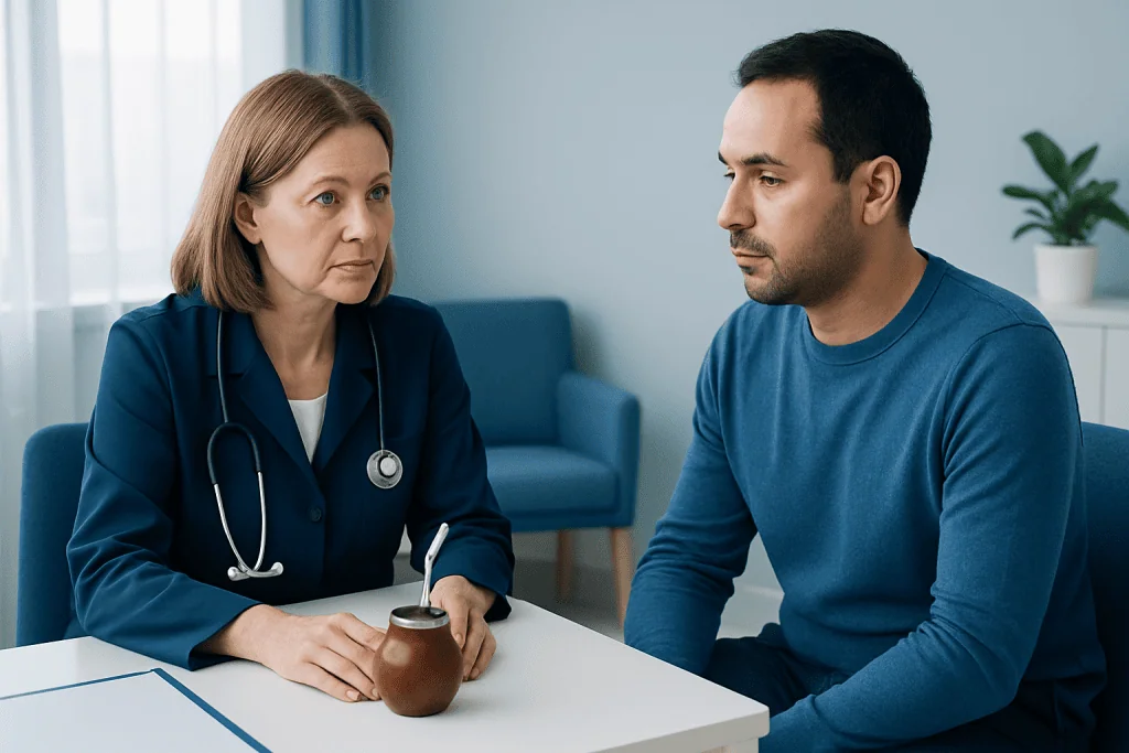 Doctor consulting with a male patient in a medical office setting.