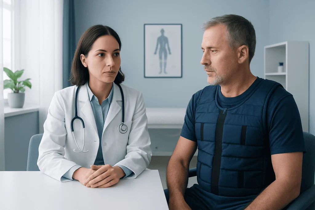 Doctor consulting with patient in a medical office setting.