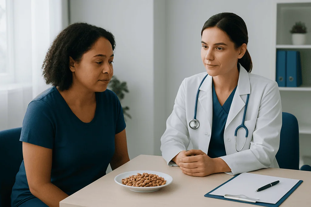 Doctor consulting with patient about roasted peanuts health benefits.