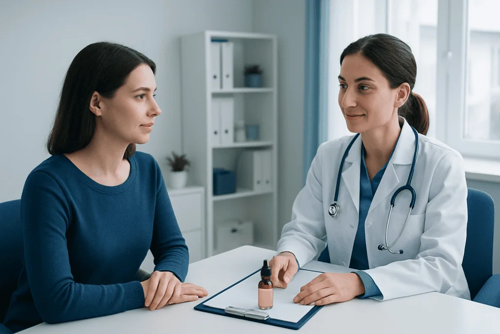 Doctor consulting with a patient in a medical office setting.