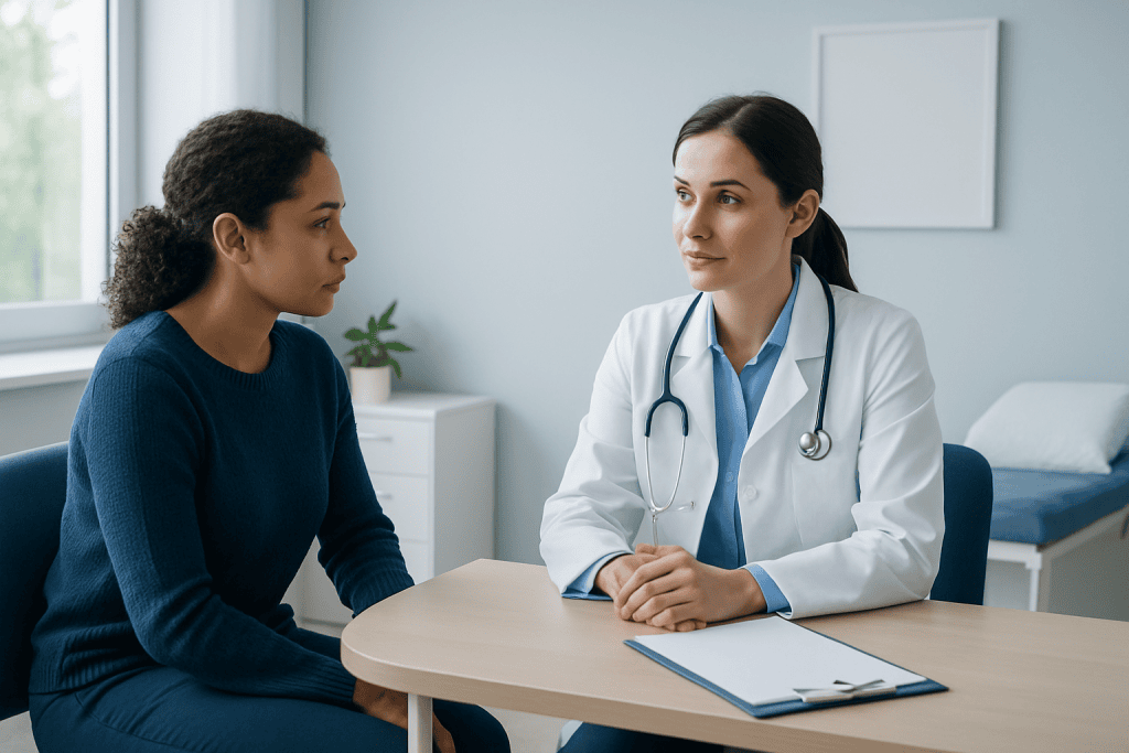 Doctor consulting with a patient in a medical office.