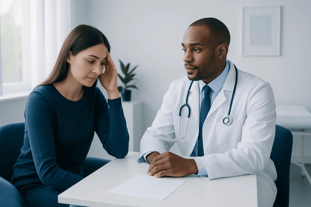 Doctor consulting with a patient in a medical office setting.